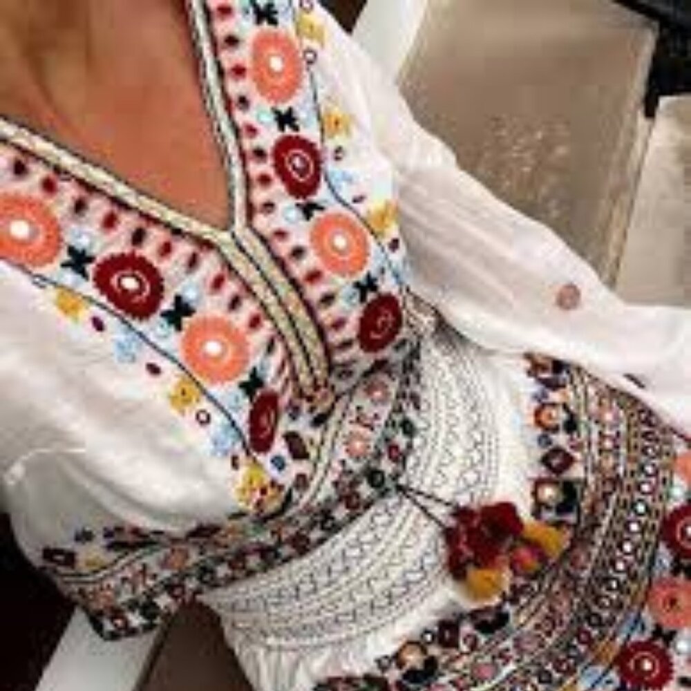 Zara Boho Embroidered Shirt - Size Medium